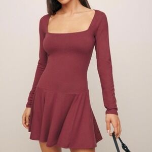 Reformation COEN Women's Mini Dress Long Sleeve Drop Waist Chianti Size Large